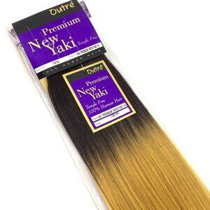 14" Outré New Yaki 100% Human Hair Extensions Ombre Black into Yellow Blonde